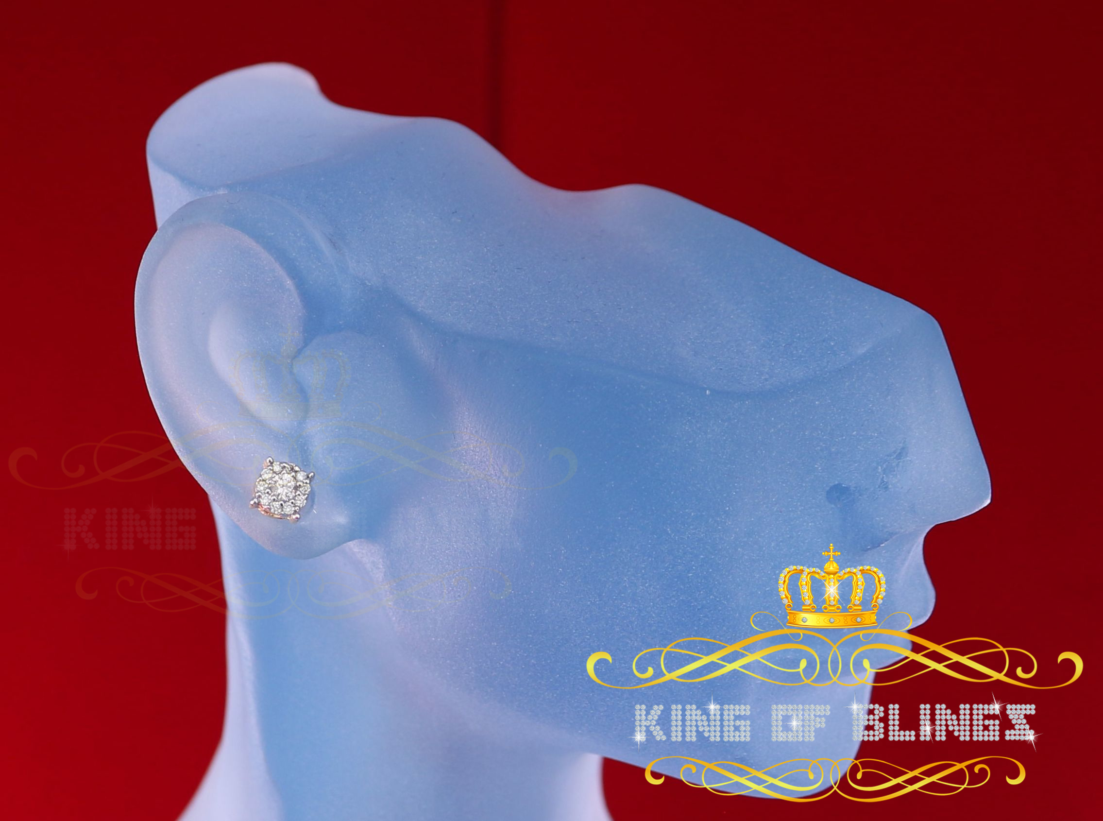 King of Bling's 10K Real Yellow Gold with 0.31CT Real Diamond Men's/Women's Stud Round Earrings