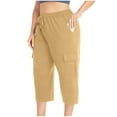 thumbnail image 6 of Mitankcoo Women's Plus Size Capris - Elastic Waist Drawstring with Pockets - Relaxed Fit Comfy Cropped Pants, 6 of 9
