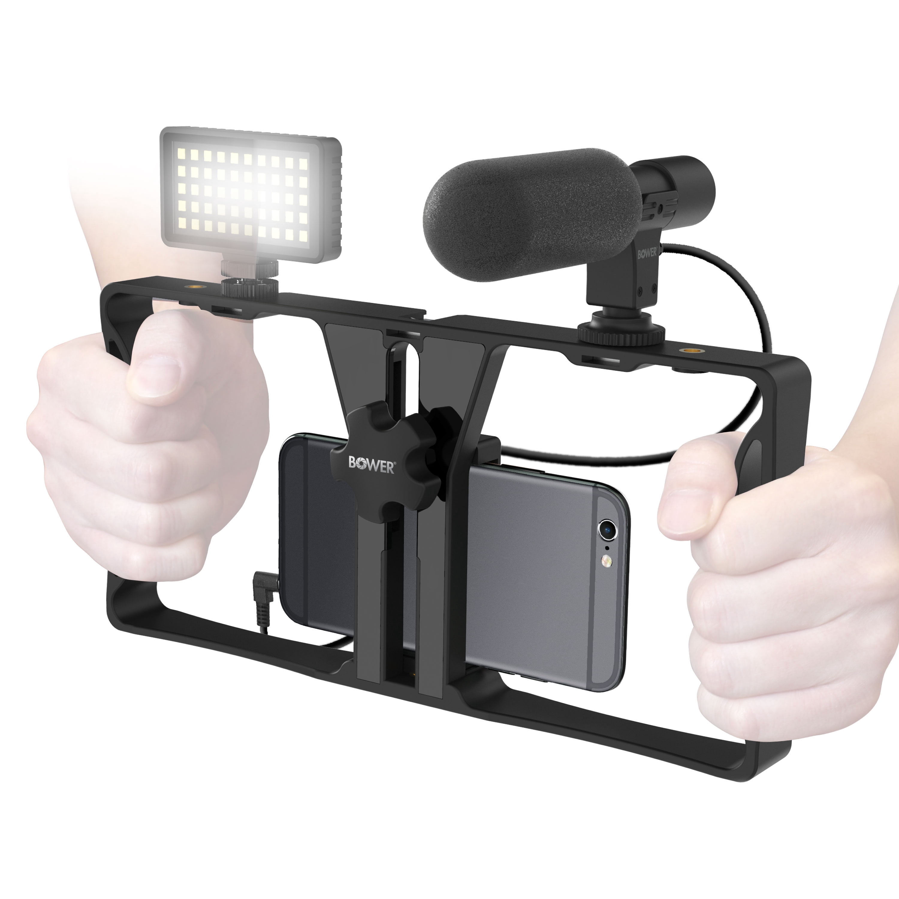 Bower Ultimate Vlogger Pro Kit with Smartphone Rig, HD Microphone, 50 LED Light, 3 Diffusers / Filters, and Shutter Remote