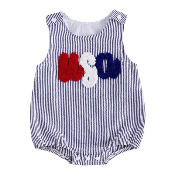 Karoyedx Patriotic Baby Girl Clothes 4th Of July Baby Girl Outfits Bow Plaid Bubble Smocked Romper American Flag Cute Bodysuit Summer Clothes Blue Size,3-6 Months