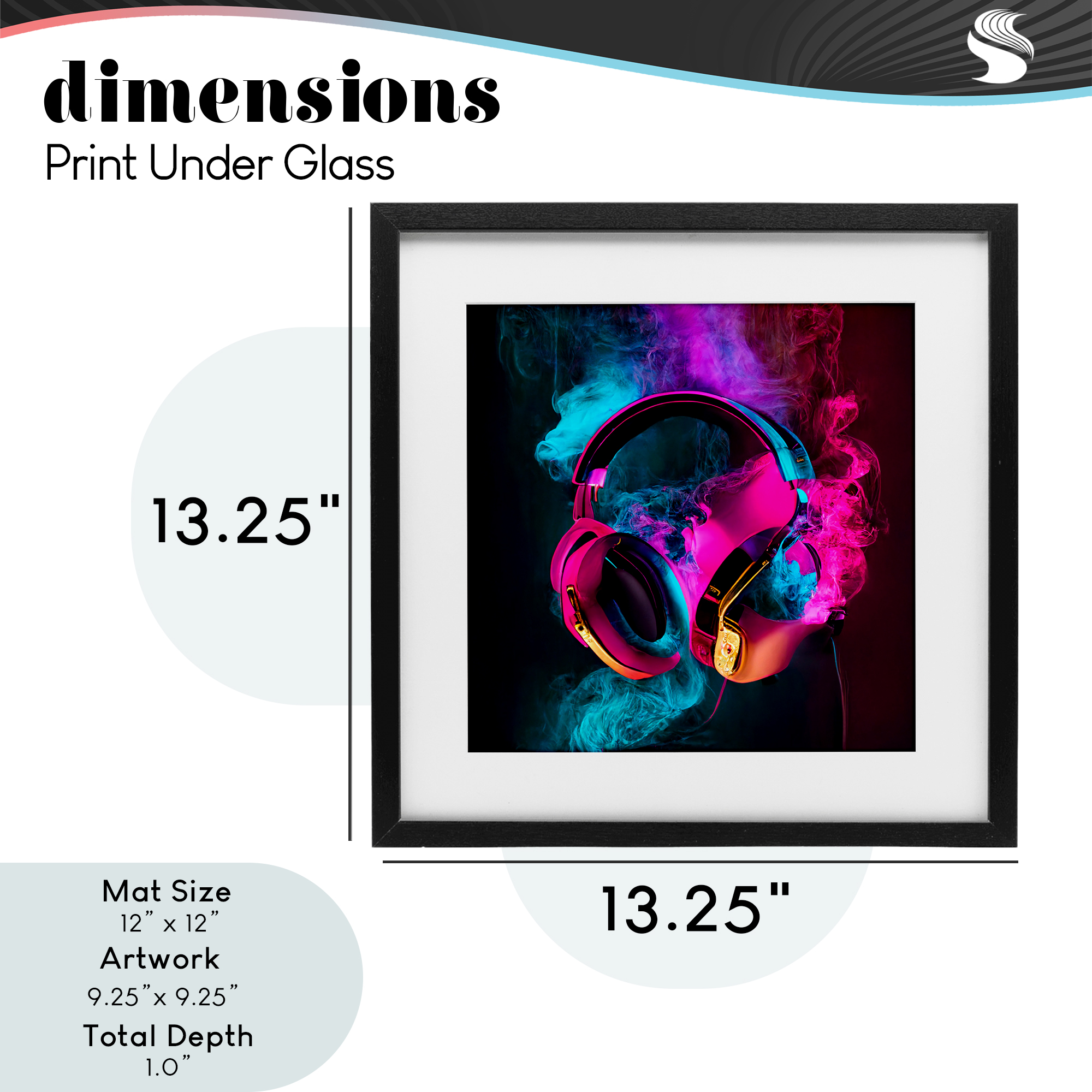 Power Play Pink & Blue Headphones Black Framed Print Under Glass, design by Sasha