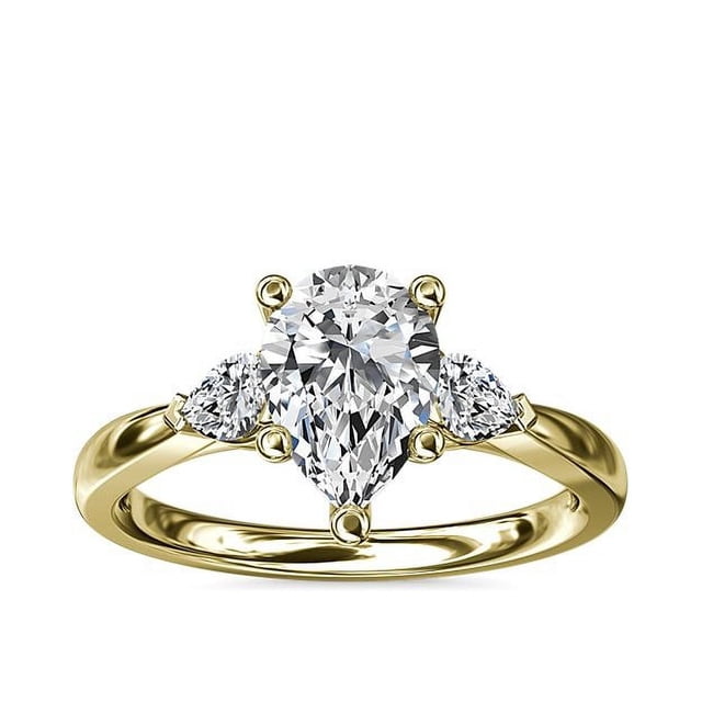 0.70 T.C.W Pear Shape Natural Diamond Latest Design Three Stone Wedding Ring for Ladies Solid 14K Yellow Gold Size 8
