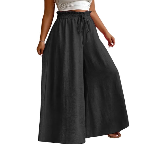 Iyufng Plus Size Wide Leg Pants for Women, Women's Tie Waist Loose Fit Casual Pants