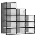 thumbnail image 1 of Cajas de Zapatos Plástico, Juego de 12 Organizadores de Almacenamiento, Caja Zapatero Plástico Plegable y Apilable para Zapatillas hasta talla 44, Transparente y Negro, 1 of 7