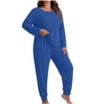 thumbnail image 3 of Women Oversize 2 Piece Loungewear Sevevn Set Long Sleeve Pocket Top Jogger Pants Soft Casual Sleep Outfit Multiple Solid Shades, 3 of 4