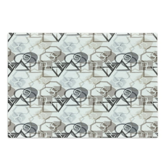 Abstract Cutting Board, Modern Pattern with Triangles Squares Plygons Circles Grunge Composition, Decorative Tempered Glass Cutting and Serving Board, Large Size, Grey Black Cocoa, by Ambesonne