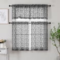 thumbnail image 2 of MKHILL Leaf Pattern Semi Sheer Curtains, 2 Panels Rod Pocket Voile Drapes, Light Filtering Privacy Window Tiers for Kitchen RV Campers, Each 28"W X24"L, Charcoal, 2 of 9