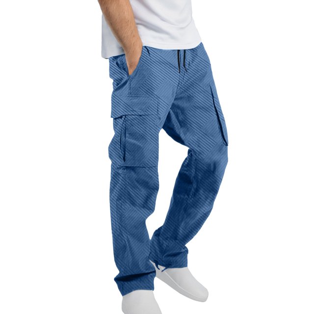 XDZJLR Mens Pants Casual Fashion Solid Color Cargo Jacquard Long Straight with Multiple Pocket Drawstring Trousers