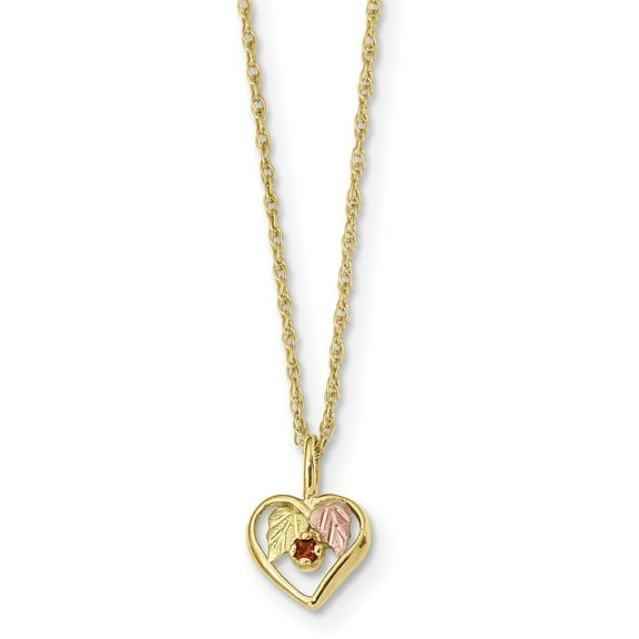 Primal Gold 10 Karat Yellow Gold with 12 Karat Rose and Green Accents Black Hills Heart Garnet Necklace