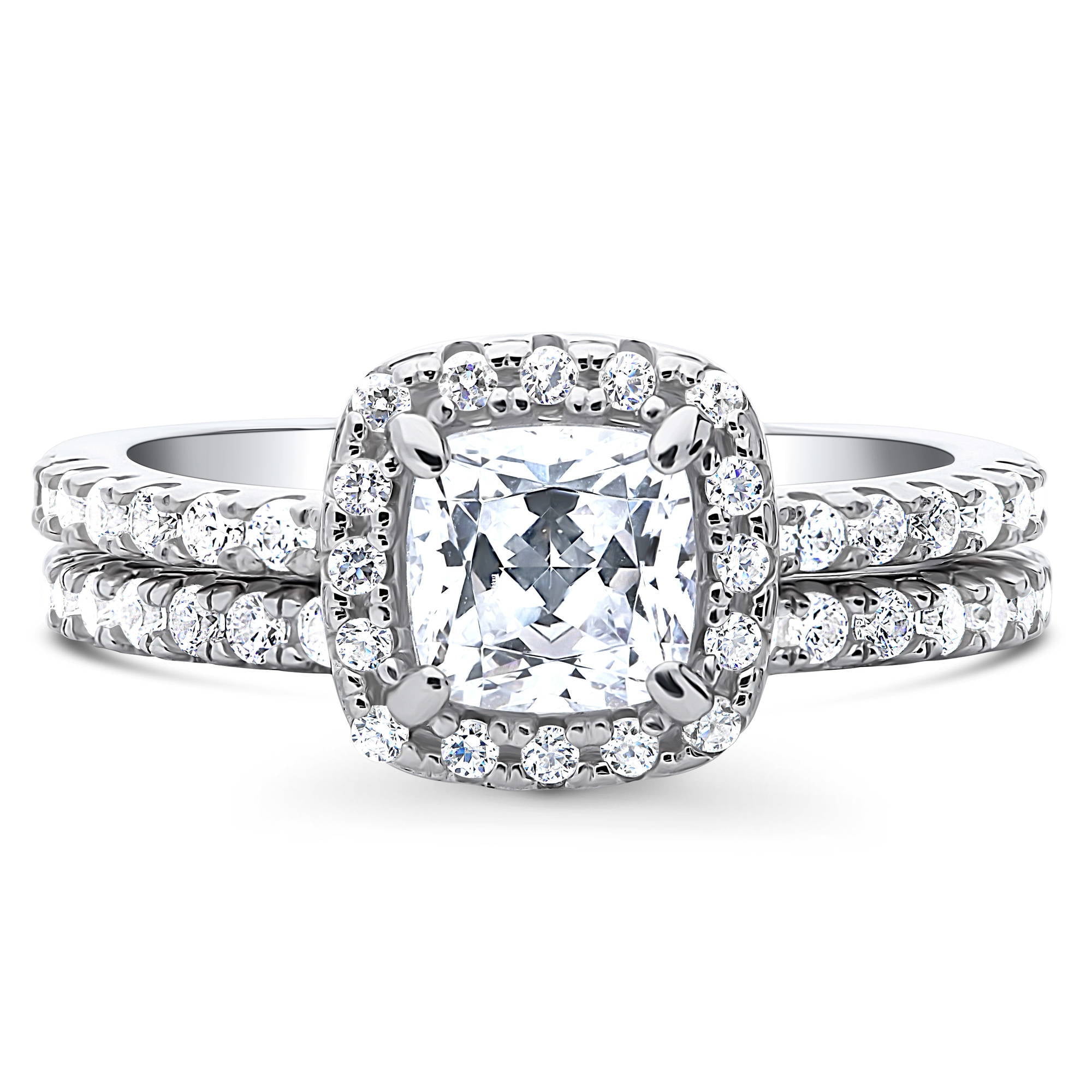 BERRICLE Sterling Silver Halo Wedding Engagement Rings Cushion Cut Cubic Zirconia CZ Ring Set for Women, Rhodium Plated Size 8.5