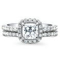 thumbnail image 2 of BERRICLE Sterling Silver Halo Wedding Engagement Rings Cushion Cut Cubic Zirconia CZ Ring Set for Women, Rhodium Plated Size 7.5, 2 of 13