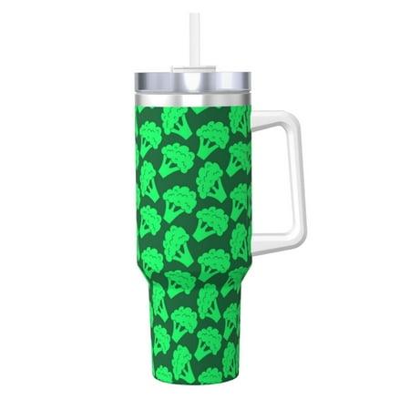 

Gaeub Green Broccoli Print Stainless Steel Hot/Cold Coffee Cup 40oz Ice Bully Cup With Handle And Straw Travel Coffee Cup