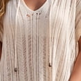 thumbnail image 5 of Pounoo Women's Beach Cover Ups V Neck Short Sleeve Knit Cover Ups Beach Vacation Style Lightweight Breathable Crochet Tie Front Side Slit Cover Ups Gift, 5 of 7