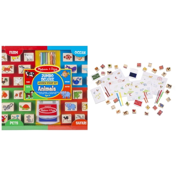 Melissa & Doug Jumbo Deluxe Animals Wooden 50 Piece Stamp Set! NEW!