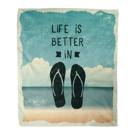 

SIDONKU Throw Blanket Warm Cozy Print Flannel Slippers Life is Better in Flip Flops for Wear Inspirational on Beach Comfortable Soft for Bed Sofa and Couch 58x80 Inches
