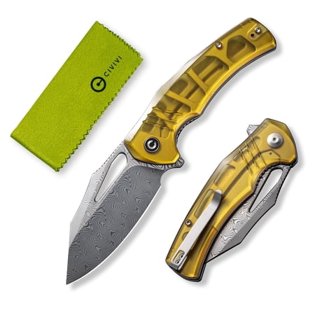 CIVIVI BullTusk Pocket Folding Knife 3.48 Curved Damascus Blade Ultem Handle C23017-DS1