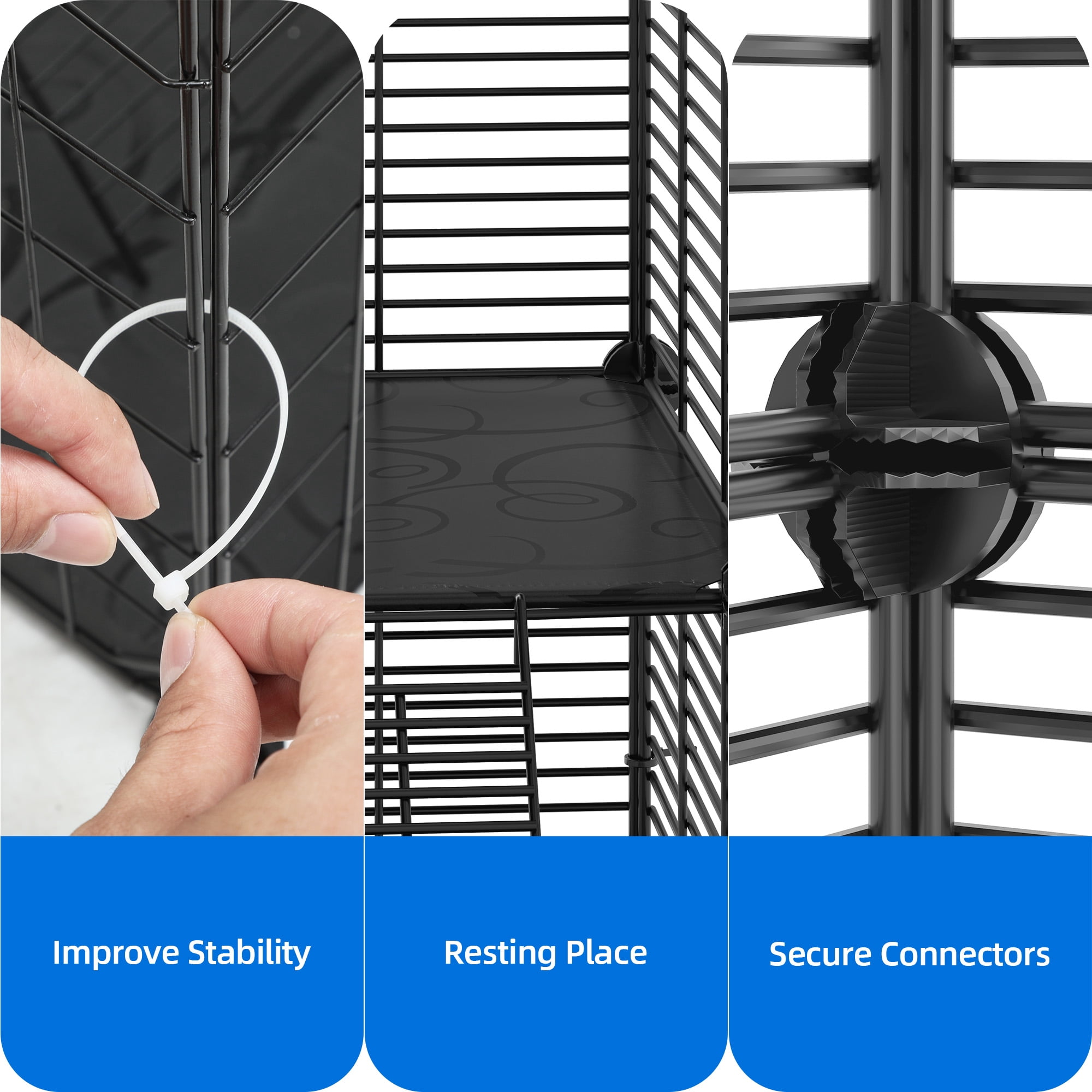 Uforic 2 Tier Indoor Cat Cage,28" Cat Enclosure DIY Cat Playpen for 1-2 Cats,28"L x 14"W x 28"H,Black