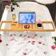 thumbnail image 4 of WarmHaven Artmalle Luxury Bathtub Caddy Tray for Tub - Foldable Bamboo Bath Table Tray with Book and Wine Glass Holder, Expandable Bathroom Accessories for Spa or Reading Lite Style, 4 of 14