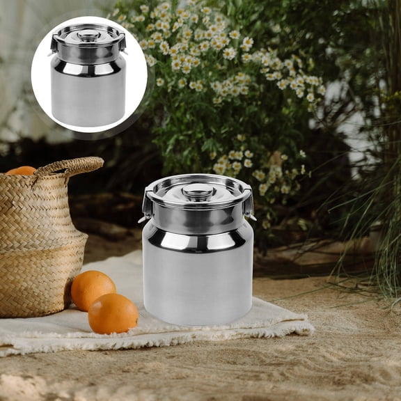 HOMOBABE 1Set Cylindrical Milk Pail with Lid Stainless Steel 2.5L Capacity for Home Kitchen