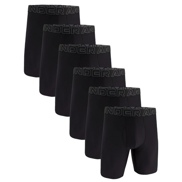 UNDER ARMOUR Hombre Calzoncillos, Paquete de 6 - Performance Tech Long Boxer Solid 9 in, elástico, color sólido Negro M (Medium)