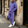 thumbnail image 6 of Jerdar Men Casual Pullover Hooded Sports Solid Long Sleeve Trousers Two-Piece Elastic Waist Patchwork Trousers Tracksuit Soft Sweatshirt Set, 6 of 7