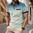 thumbnail image 2 of Penkiiy T-Shirts à Pois Dégradés pour Hommes Col Rabattu Bouton Sport Manches Courtes Col Rabattu Mode Décontractée L Bleu Clair, 2 of 5