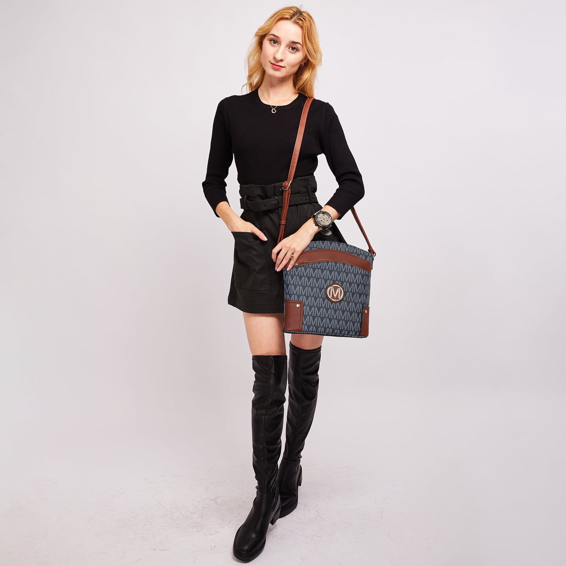 MKP COLLECTION Crossbody Bags Purses for Women Trendy Multi Pockets Monogram Zip Shoulder Bags Ladies PU Leather Handbag