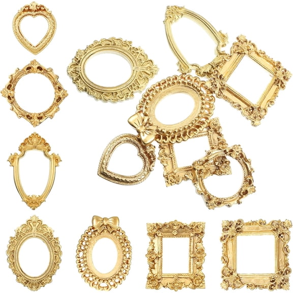 JEWLALO 14Pcs Gold Vintage Resin Mini Antique Photo Frame Mini Gold Picture Frames Small Frames DIY Small Picture Frame for Table Top DIY Jewelry Display Photography Photo Party Home Decoration