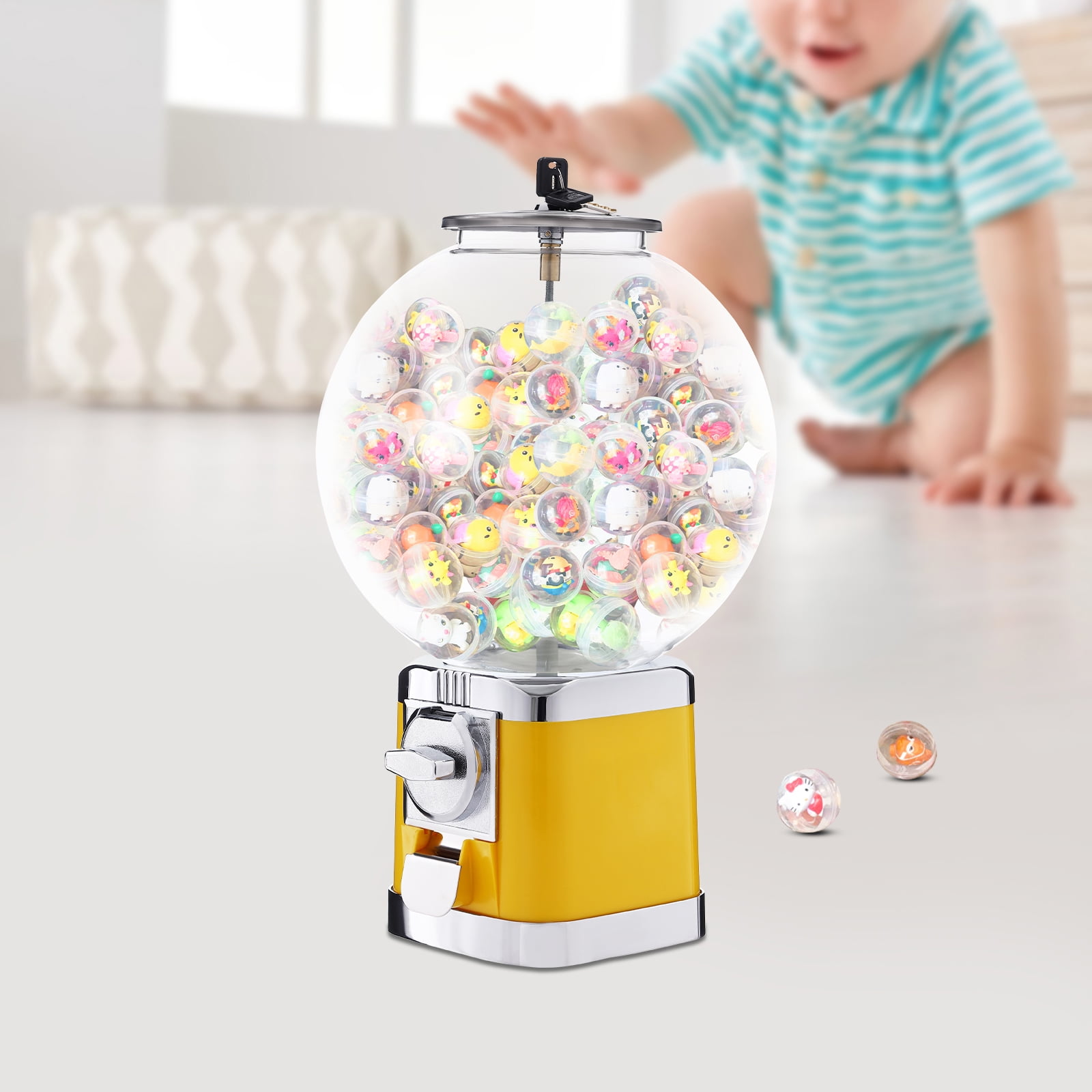 Vending Machine, 1 Dollar Twister Ball Dispenser, Commercial Big Capsule Twister Ball Candy Vending Machine w/2 Keys for Amusement Parks Hypermarkets Parks & Game Halls