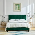 thumbnail image 1 of Queen Platform Bed Frame Green Velvet Upholstered Bed Frame with Vertical Geometric Adjustable Headboard,Wooden Slats Support,No Box Spring Needed,Mattress Foundation,Easy Assembly,Noise Free Design, 1 of 8