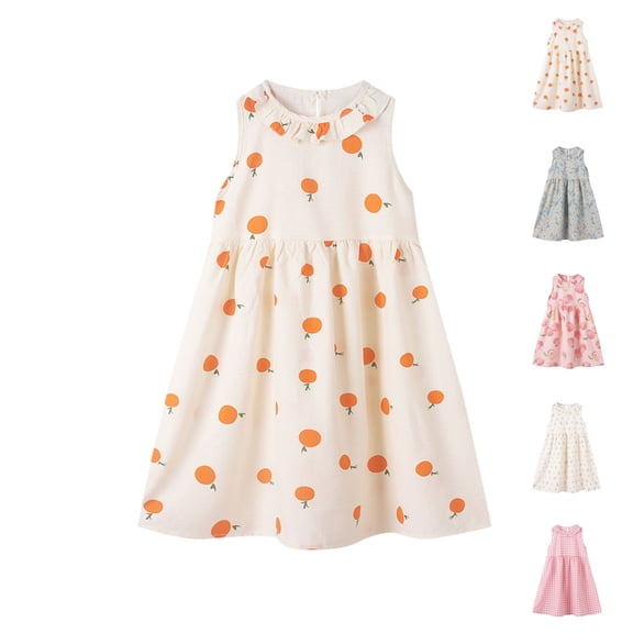YHAJDS Girls Sleeveless Dress Plaid Print Collar Casual Summer Top