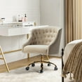thumbnail image 3 of Luxury Modern Velvet Office Chair Swivel Adjustable Desk Chair with Gold Legs for Office Makeup Vanity Tan, 3 of 9