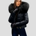thumbnail image 2 of YOIAVAIOY Women Winter Warm Down Jacket Thick Slim Flash Coat Outdoor Faux Fur Hood Parka Short Slim Puffer Jacket Black XXXXL, 2 of 9