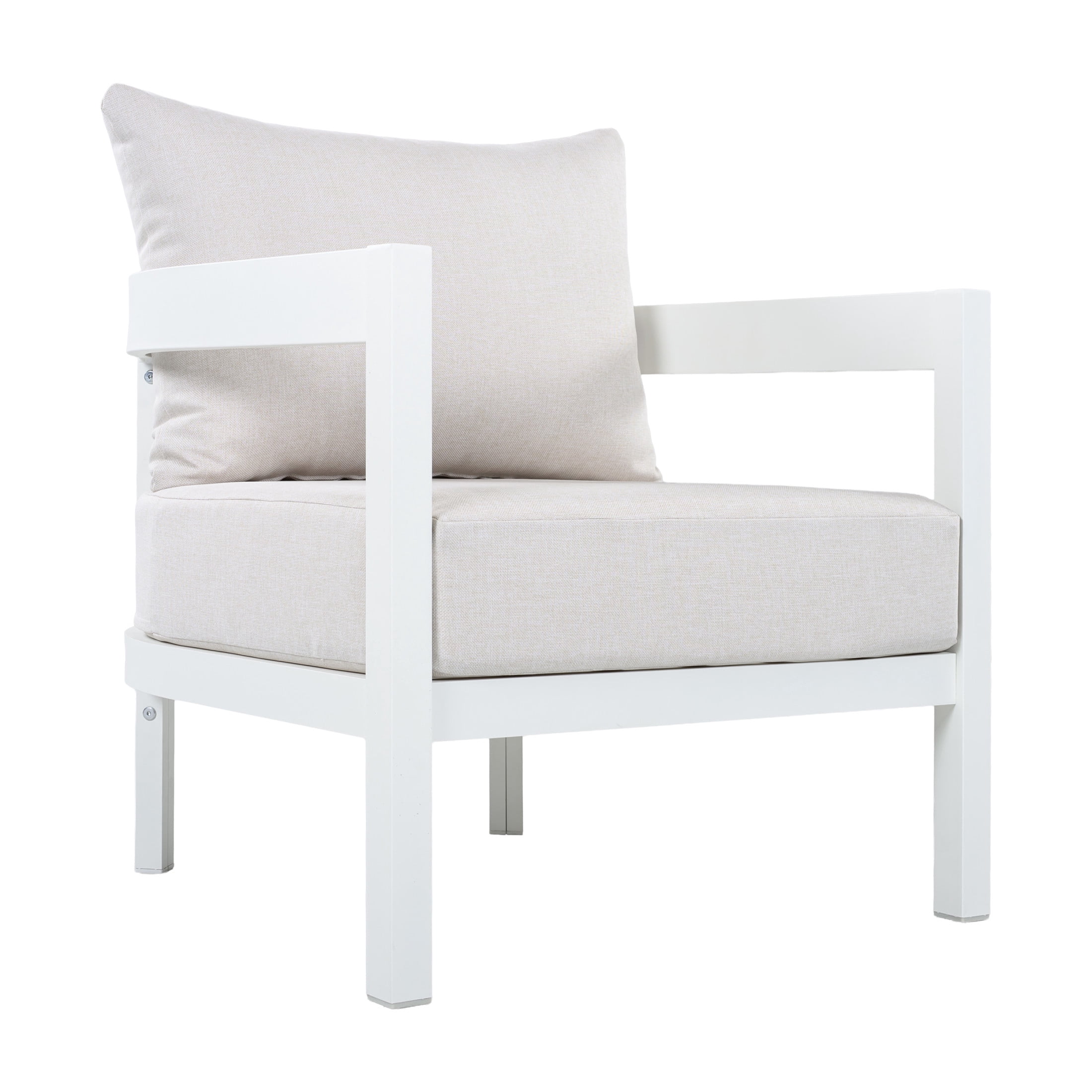 Christopher Knight Home Outdoor Curved Patio Accent Chair with Cushion, White + Beige