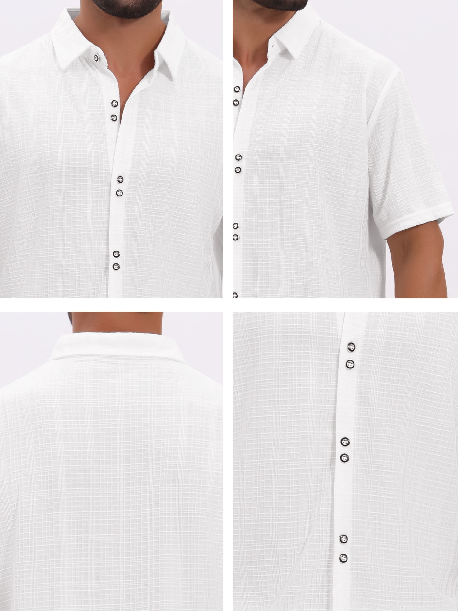 DARING DIVA Men's Texture Short Sleeve Button Down Casual Knitted Shirt M White