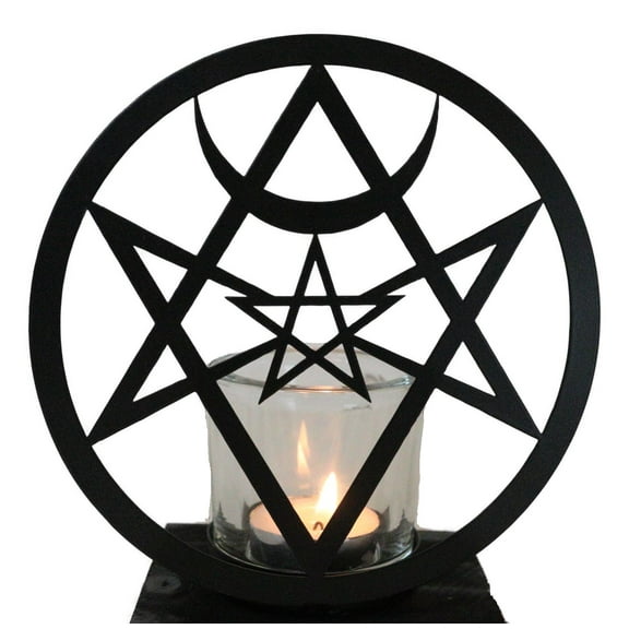 Wicca Spiritualism Mystic Unicursal Hex Pentagram Metal Votive Candle Holder