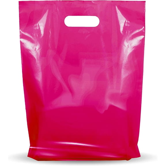 1000 Pack 12" x 15" with 1.25 mil Thick Pink Merchandise Plastic Glossy Retail Bags - Die Cut Handles - Perfect for Shopping, Party Favors, Birthdays, Children Parties - Color Pink - 100% Recyclable