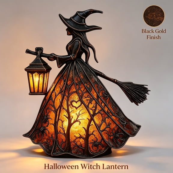 PoyoKee Halloween Witch Lamp, Gothic Witch Hat Night Light, Resin Desk Lamp for Holiday Party Book Shelf Mantel Halloween Decorations Indoor Decor, 7"