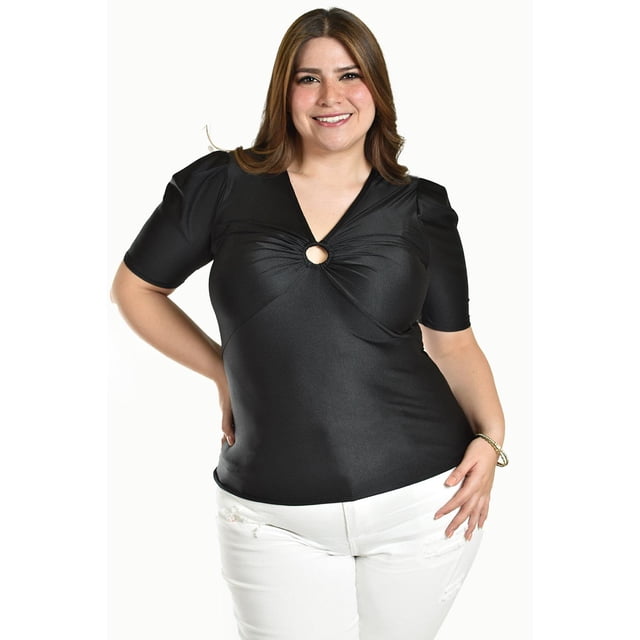Blusa de satin con detallle central Roman Fashon /Tallas Extras, 1825 (Negro) negro 40