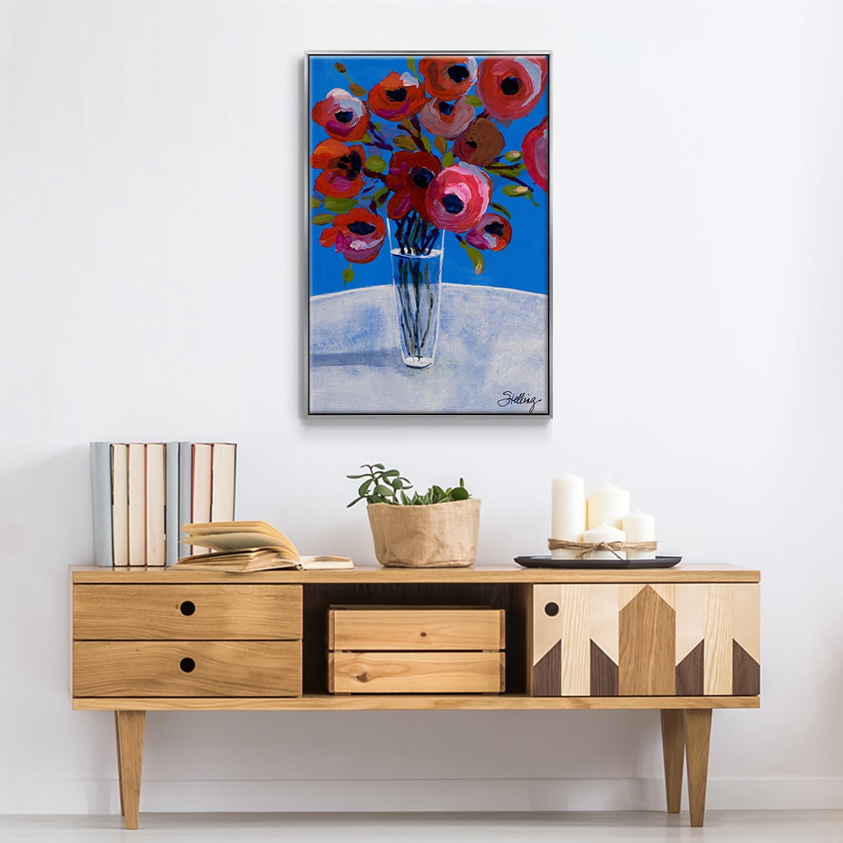 Poppies Framed Premium Gallery Wrapped Canvas - Ready to Hang - 17 x 25 - Silver Floating Frame