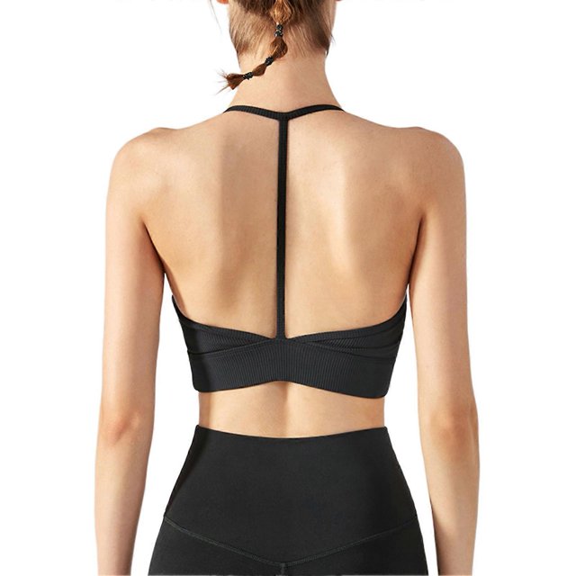 T Shape Halterneck Bra for Women Fashion Sports Bra with Chest Pad One-piece Fitness Vest
