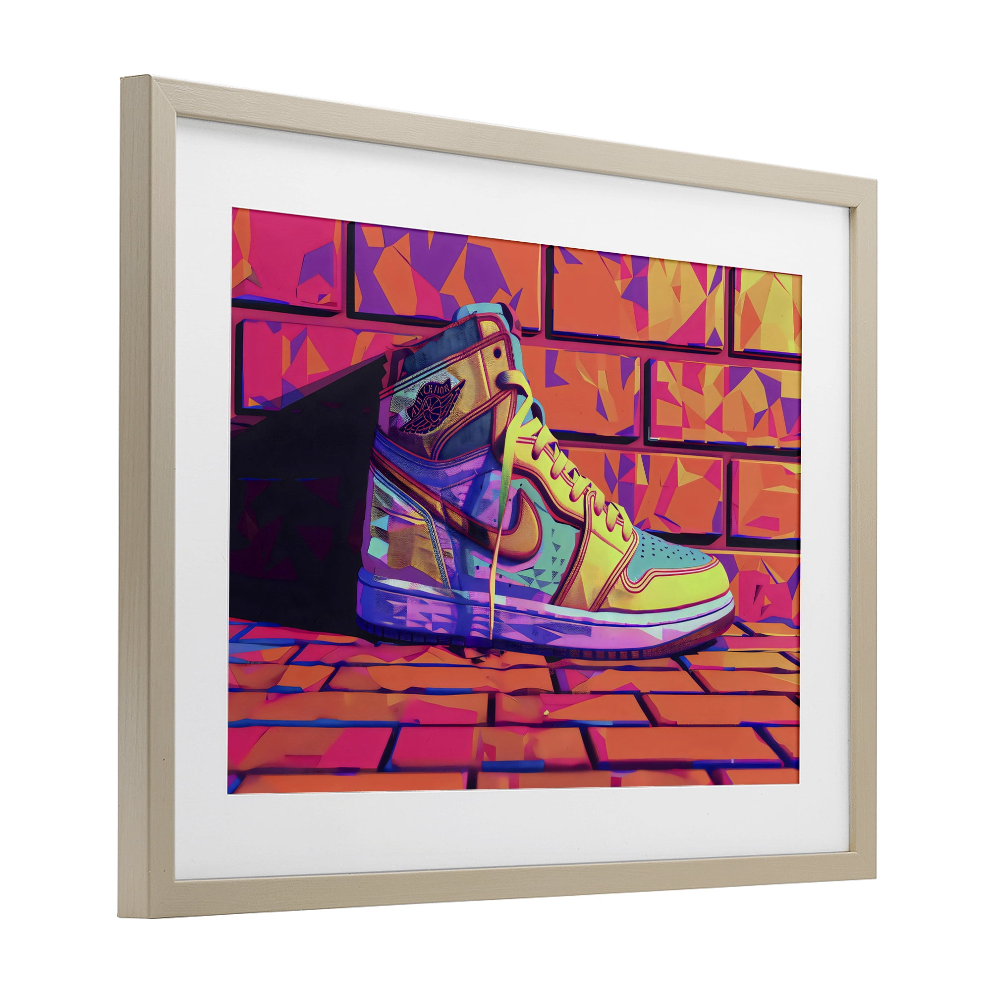 Stupell Industries Sneaker with Vibrant Geometric Hues Birch Framed Print Under Glass, design by Creative Studio