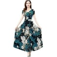 thumbnail image 1 of Fridja Mode Décontractée Femmes Robe Longue à Manches Courtes Col Rond Imprimée Robe Trapèze Slim, 1 of 8
