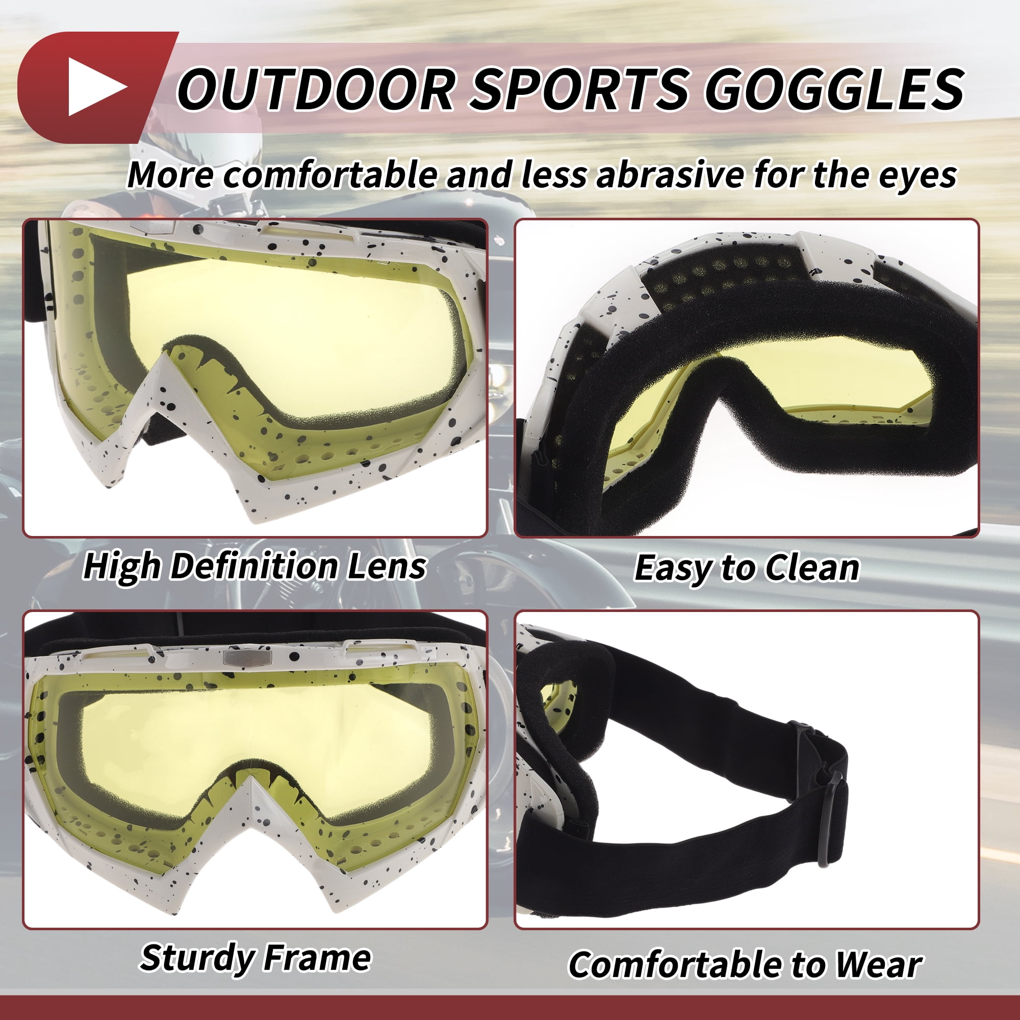 Unique Bargains Motorcycle Riding Goggles PC TPU Cycling Sunglasses Yellow Lens Black White Frame