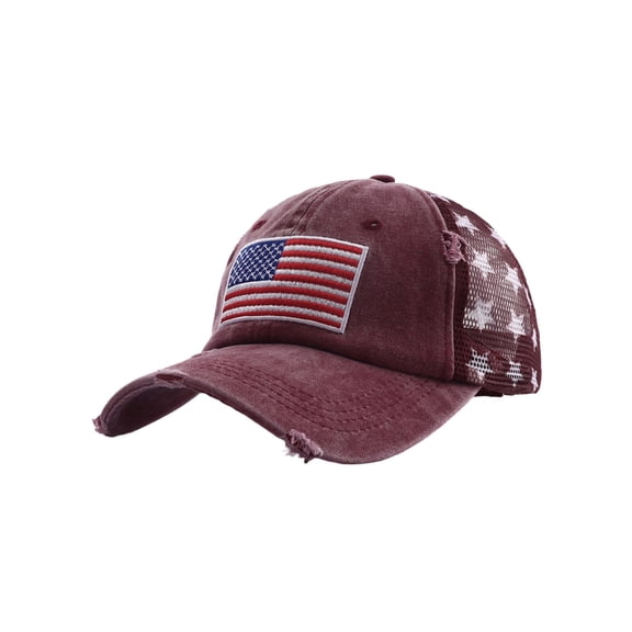 Kyusrd Summer Outdoor Gear and Accessories,Americans Flag Embroidered Baseball Cap Distressed Mesh Back Hat Vintage for Men Women Summer Outdoor Red