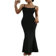 thumbnail image 1 of Stylish Solid Color Lace Trim Bodycon Long Dress for Women, 1 of 9