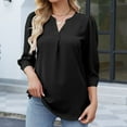 thumbnail image 2 of Women's 3/4 Sleeve V Neck Casual Blouses Solid Comfy Elegant T Shirts Pullovers Loose Fit Tops Black,S, 2 of 8