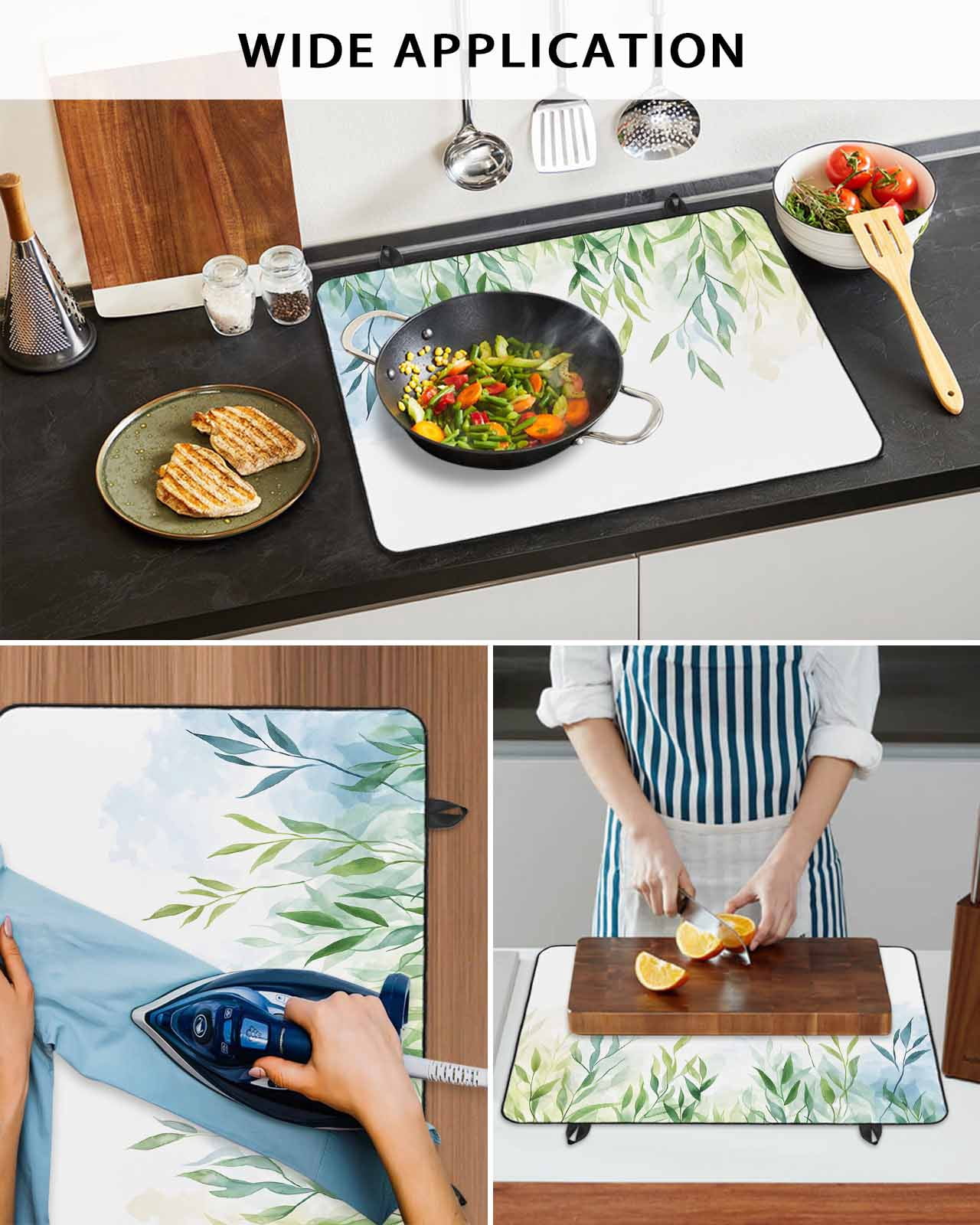 nqOlkjepod Large Induction Cooktop Protector Mat 24"x21", Spring Green Leaves Stove Top Covers for Electric Stove, Summer Botanical Branches Vines Stove Burner Cover Mats, Glass Top Stove Cover