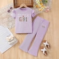 thumbnail image 2 of HCNTES Girl's 2 Piece Summer Outfits Print Tees and Wide Leg Cargo Pants Set Kids Girl School Suit 3T 4T 5T 6T 7T 8T 9T(D01-Purple,3-4 Years), 2 of 7
