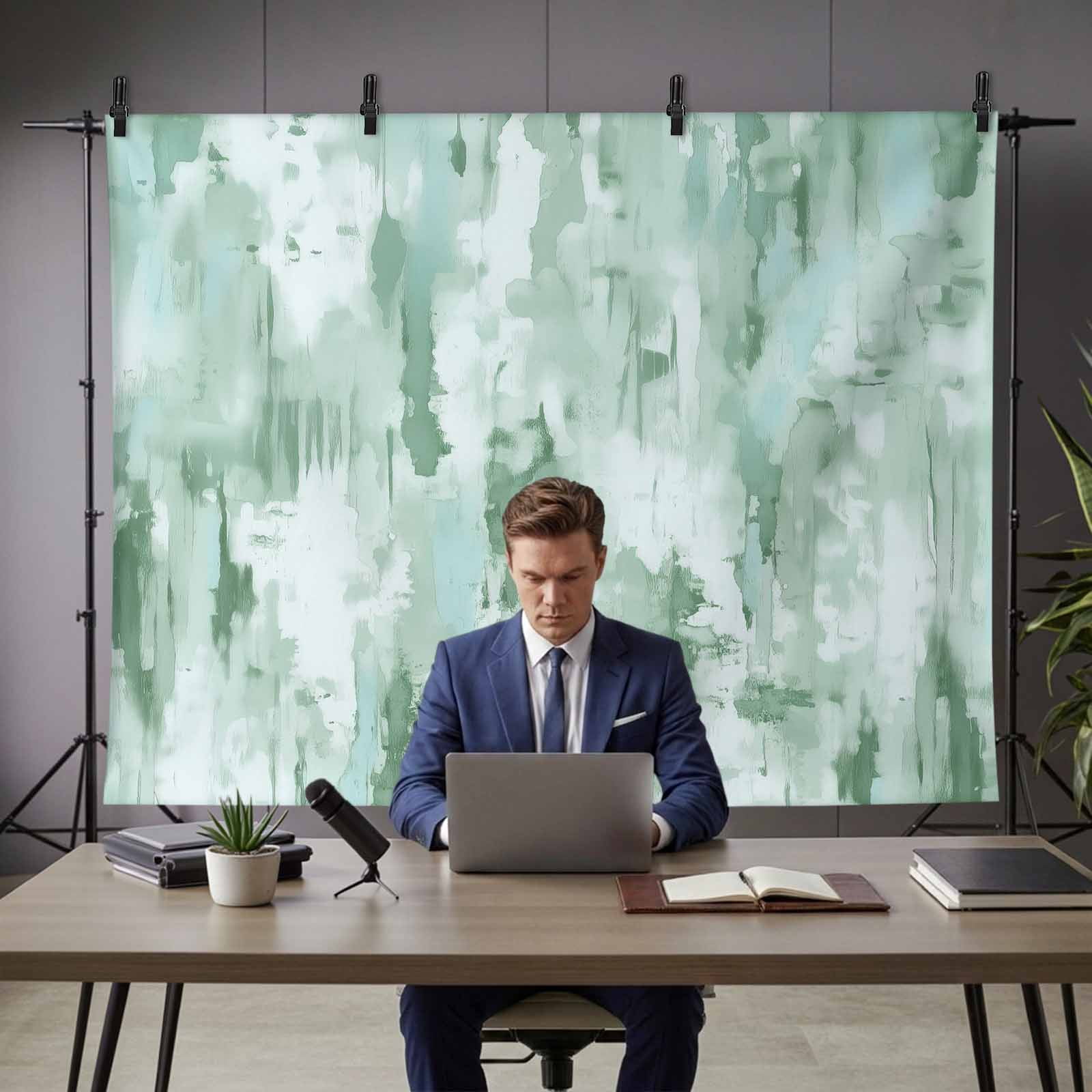 Green Abstract Backdrop for Photography,Fabric Photo Background Backdrop,Modern Oil Painted Art Contemporary Photo Booth Background for Portrait Photoshoot Video Wedding Decoration Banner 7x5ft